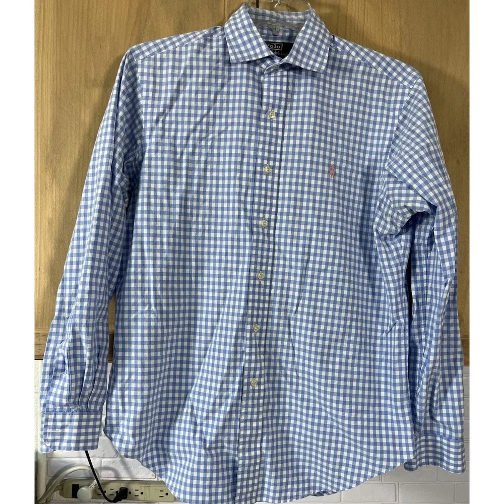 Polo Ralph Lauren Button Down Mens Medium Blue Gingham Westerton Classic Fit